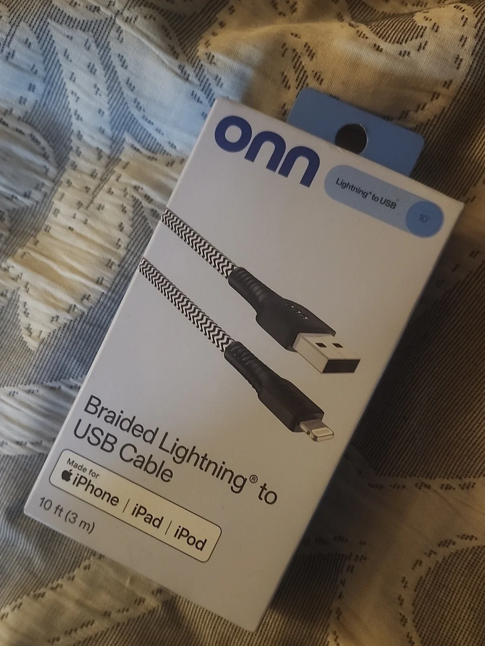 Onn  Braided Lightning to USB Cable — Black & White Iphone, Ipad Or Ipod
